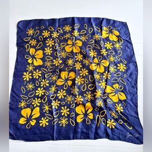 Jean Eté Silk Scarf Blue Yellow Floral Square